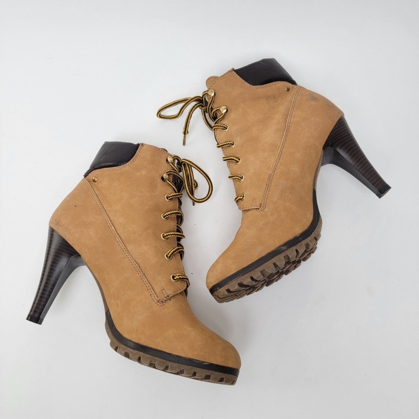 Nubuck Leather Lace-Up Stiletto Heel Chukka Booties - 9.5