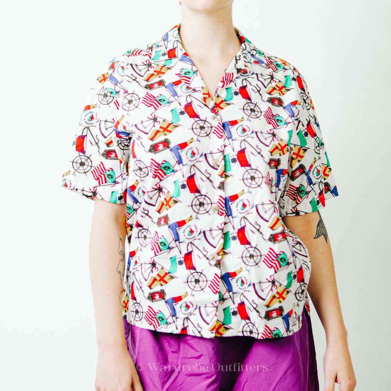 Vintage 90s Jos. A. Bank Sportswear Nautical Flag Button Up Shirt