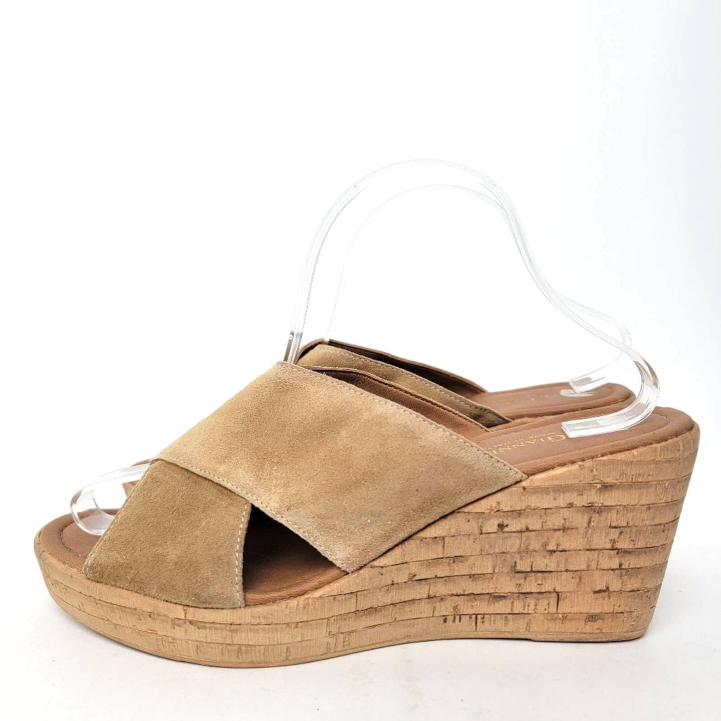 A Giannetti Suede Open Toe Cork Wedge Sandals - 9.5