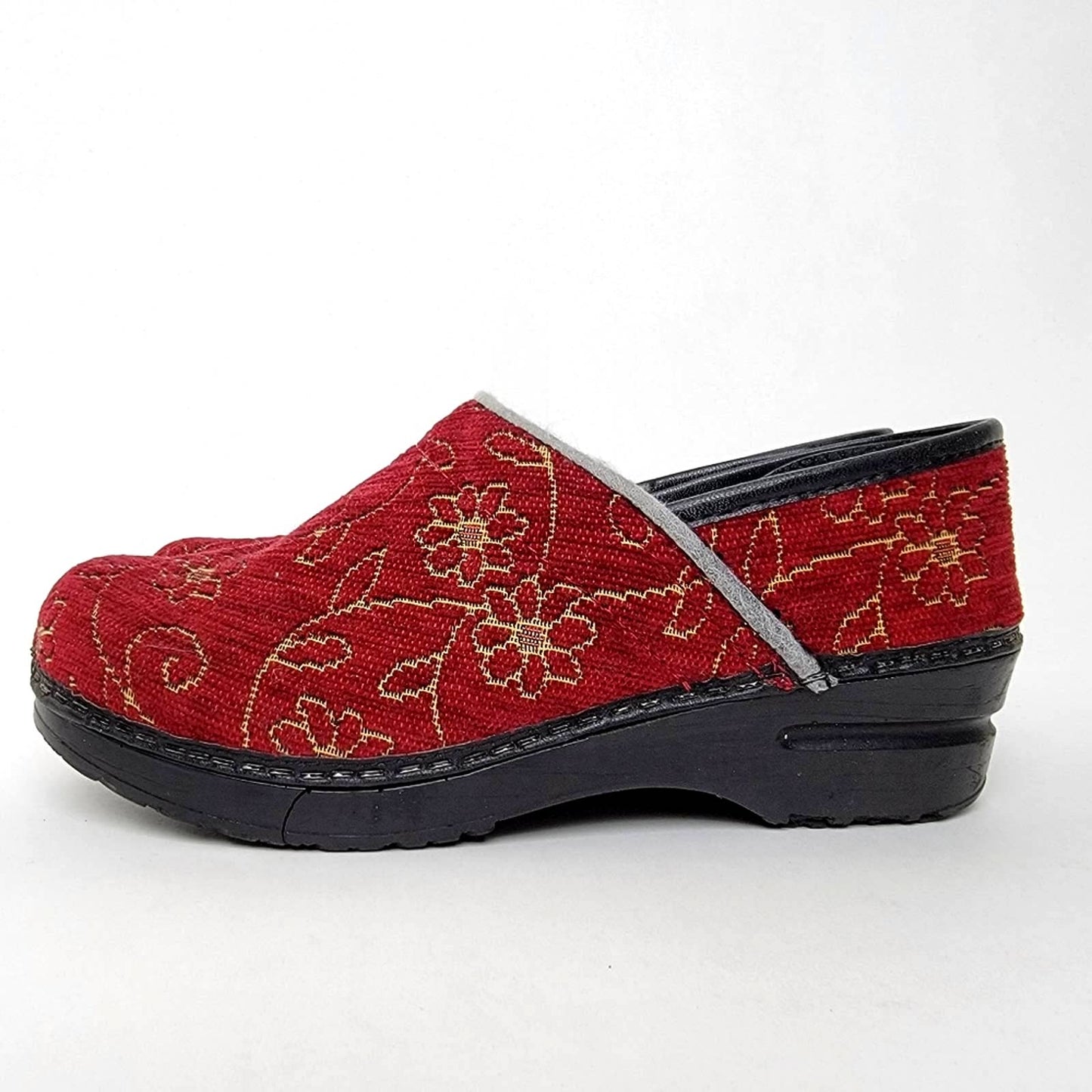Dansko Red Velvet Embroidered Mule Platform Clogs - 8