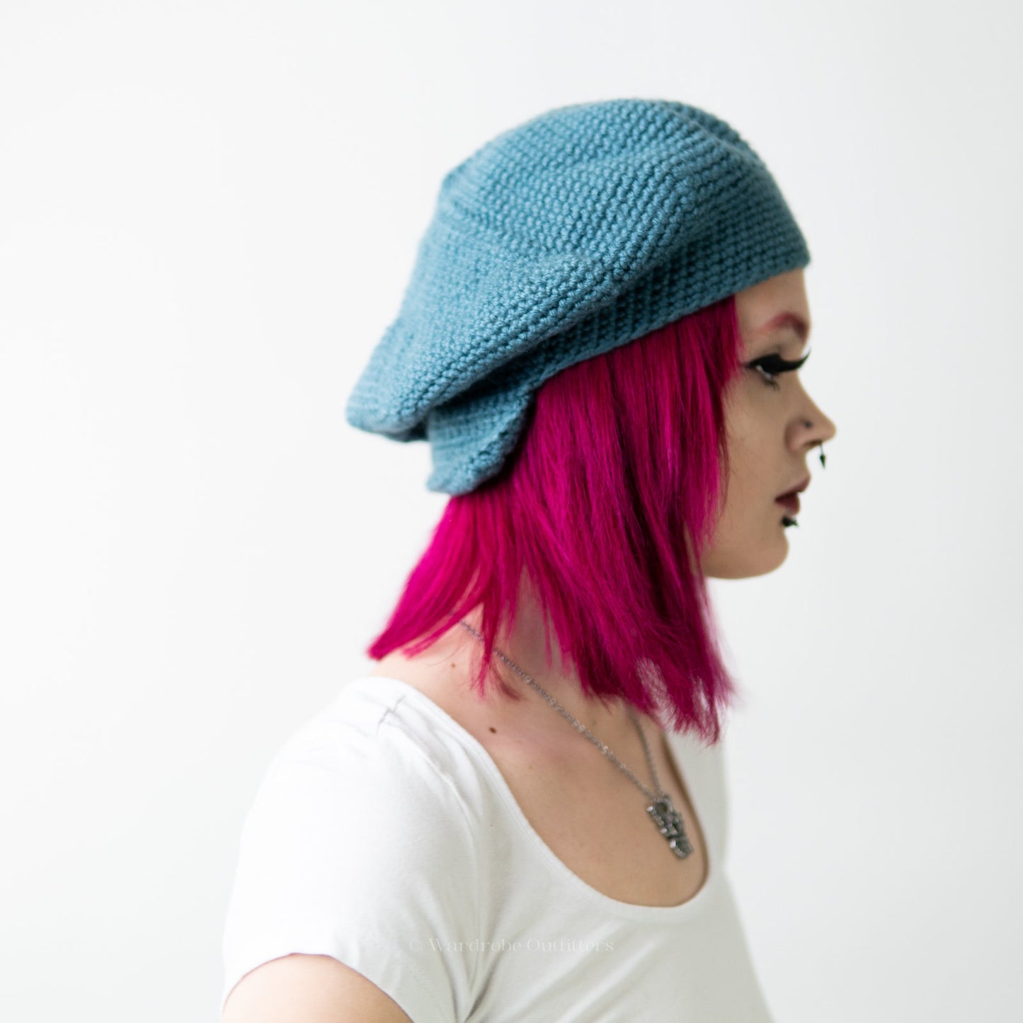 Handmade Crochet Knit Sky Blue Beanie Newsboy Cap & Fingerless Glove Set
