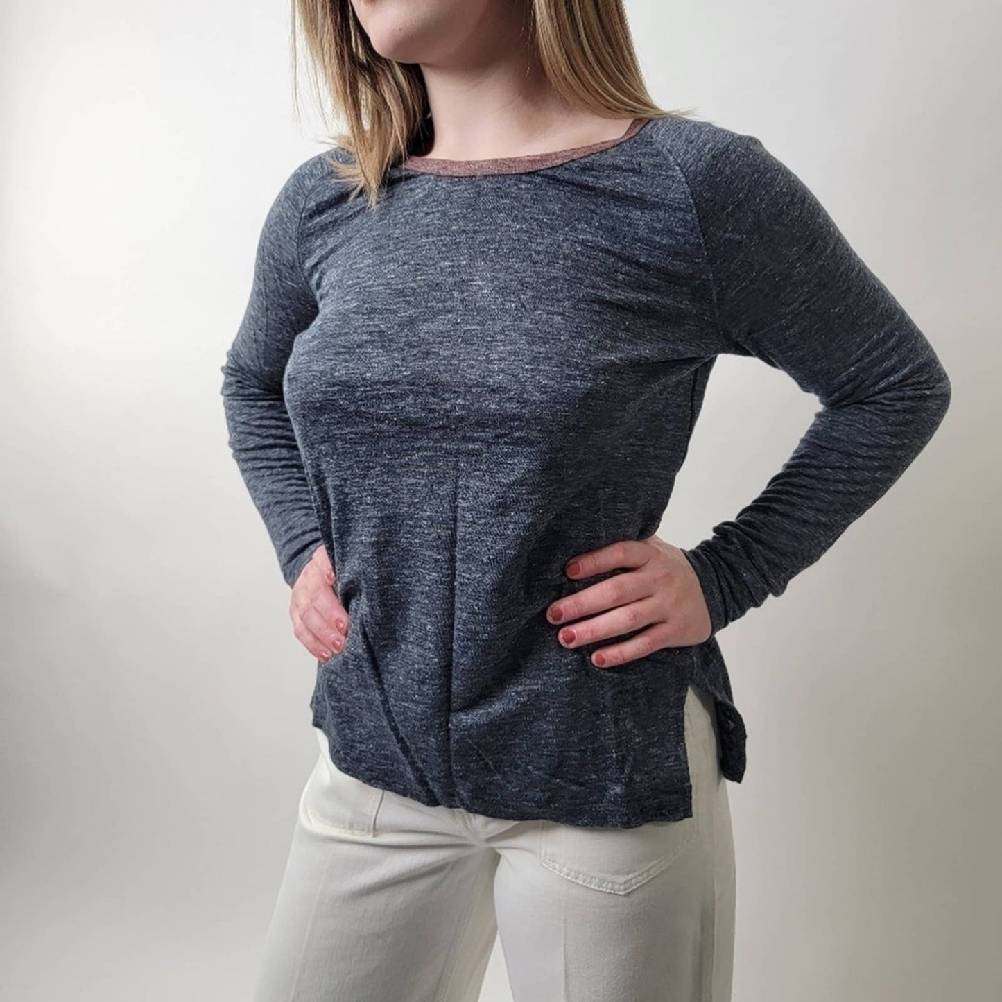 NWT Madewell Modern Linen Ringer Raglan Long Sleeve Shirt - S