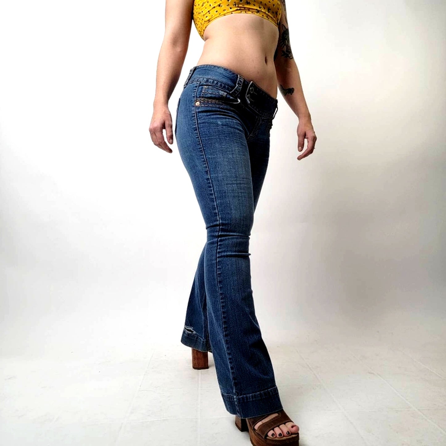 Vintage y2k Fragile Distressed Low Rise Flared Bell Blue Jeans - 7