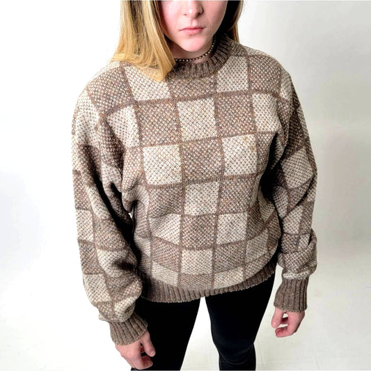 Vintage Mock Neck Chunky Knit Sweater - M