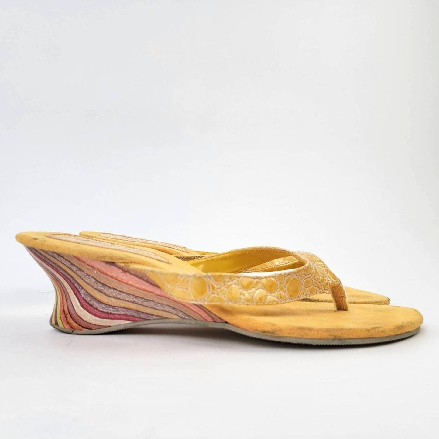 Vintage Y2k SASHU Yellow Croc Wedge Sandals - 8
