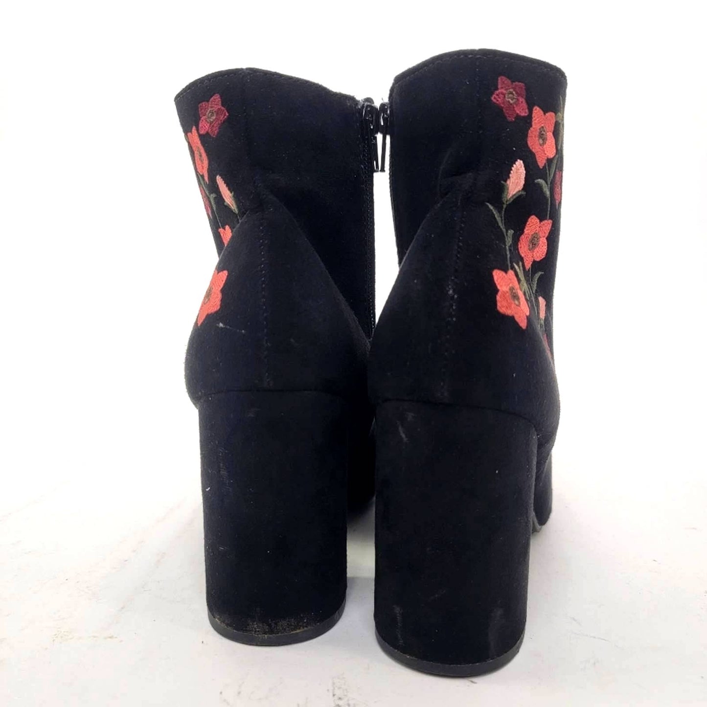 Floral Suede Chunky Block Heel Shootie Booties - 9