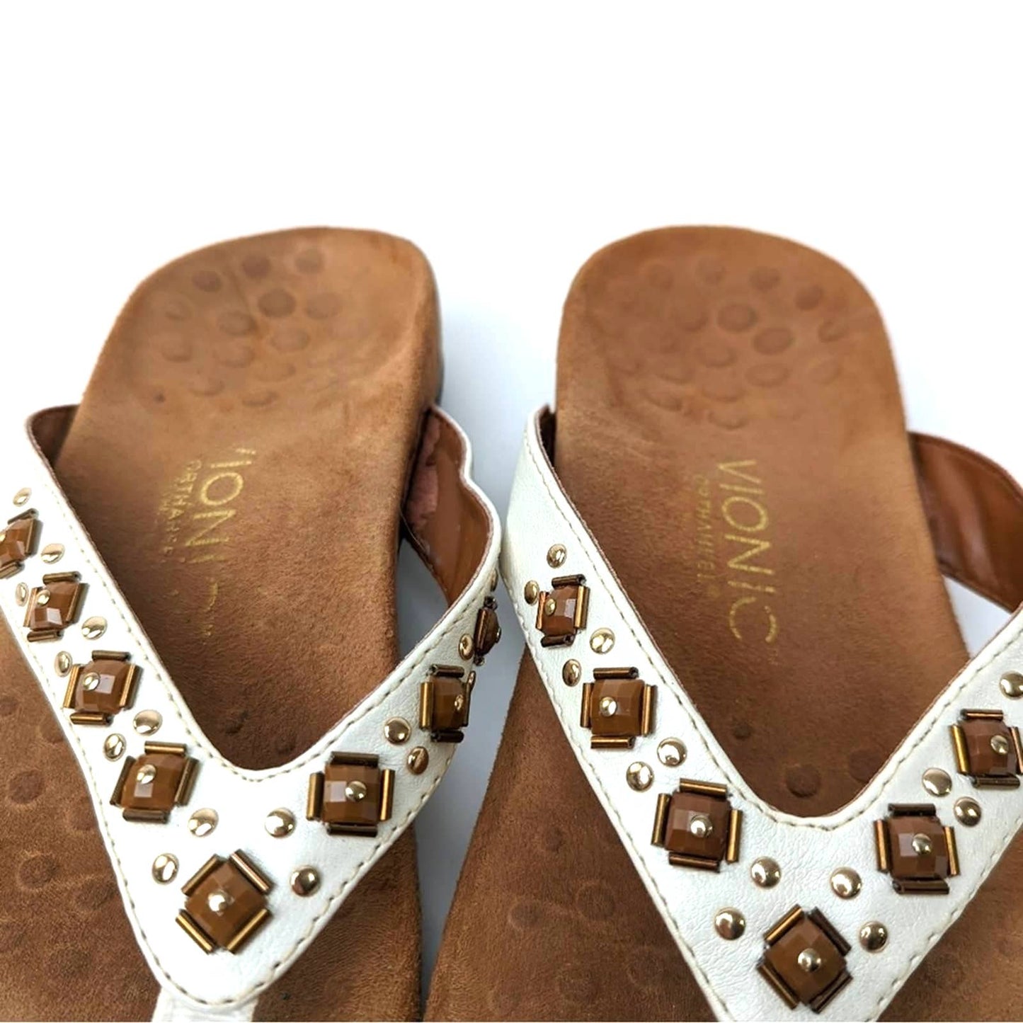 Vionic Floriana Geometric Stone Beaded Flip Flop Sandals - 6