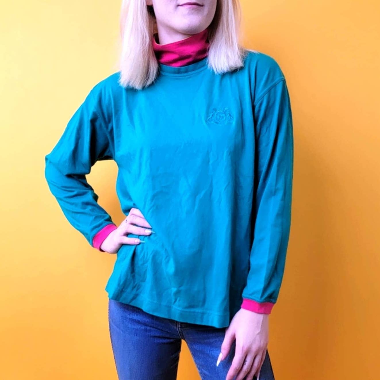 Vintage 90s IZOD Pastel Turtleneck Colorblock Long Sleeve - M