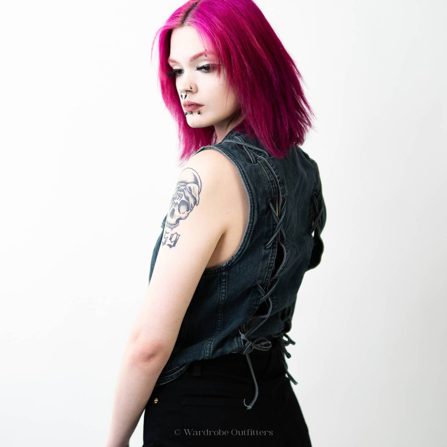 Free People Lace Up Denim Trucker Vest - M