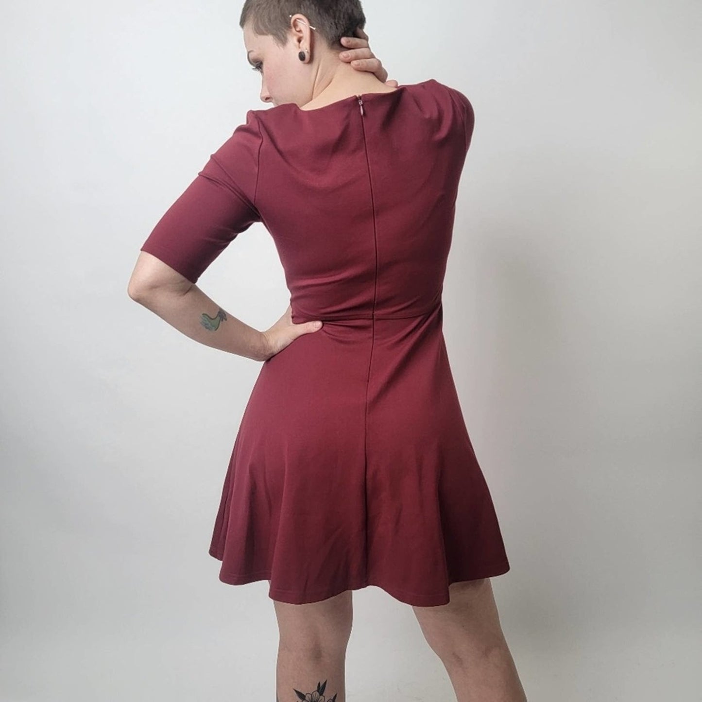 Black Swan Ocean Burgundy Sleeved Skater Dress - S