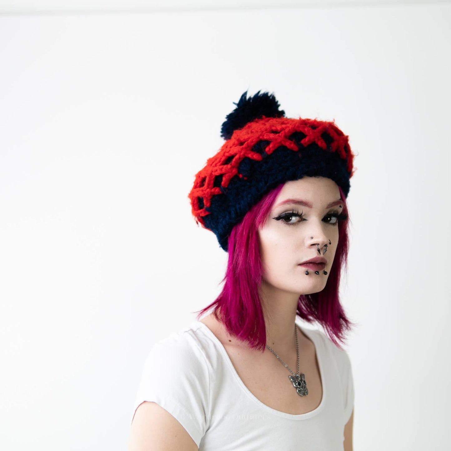 Vintage 50s Fuzzy Wool Plaid Pom Beret Tam