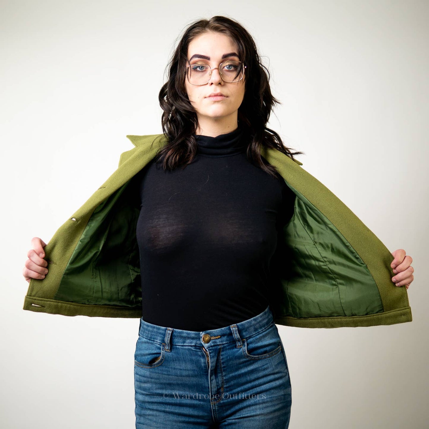 Vintage Olivr Green Cropped Wool Blazer Jacket - 8