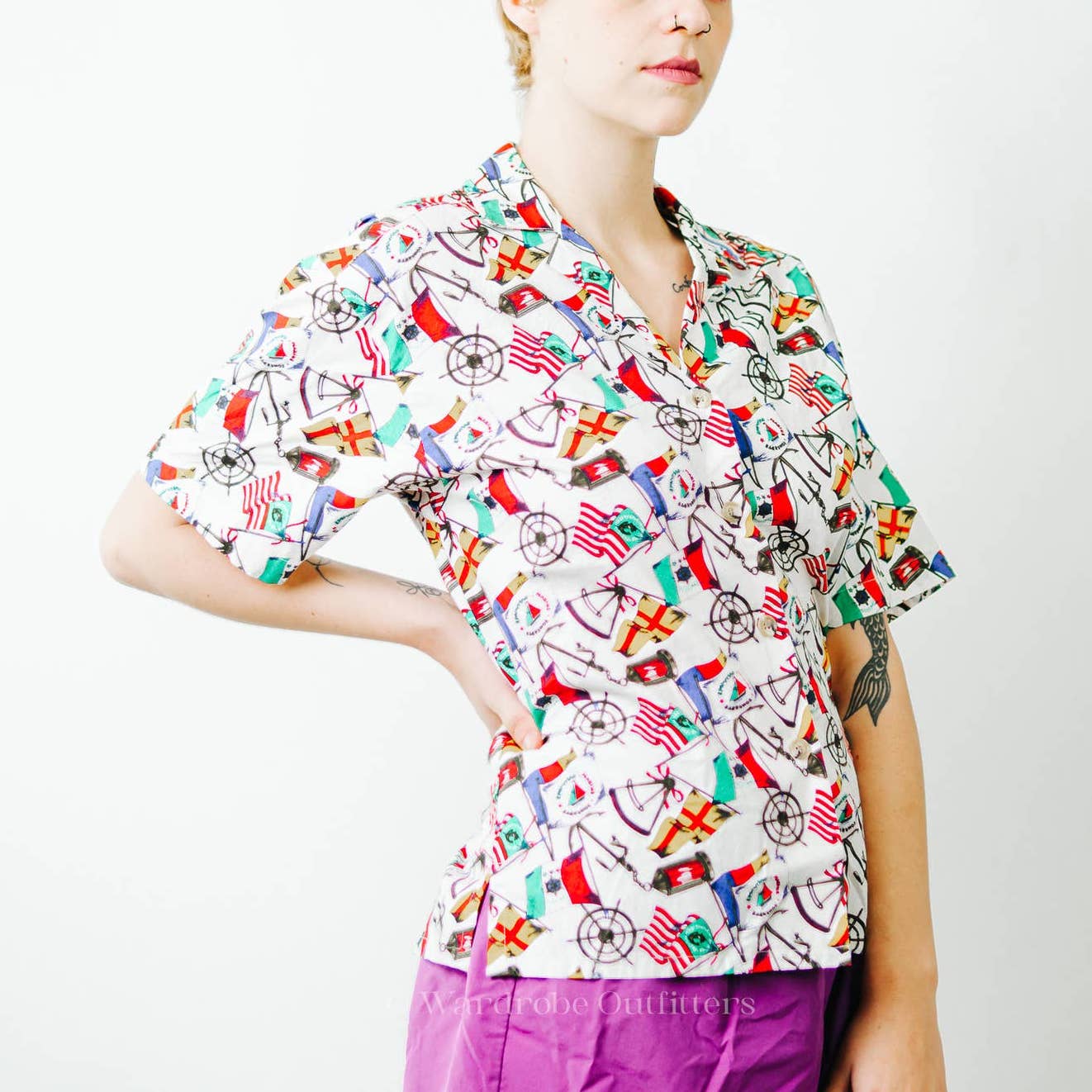 Vintage 90s Jos. A. Bank Sportswear Nautical Flag Button Up Shirt
