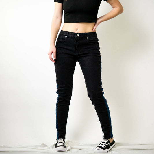 Roebuck & Co. R1893 Black Tapered Leg Stripe Skinny Jeans - 8