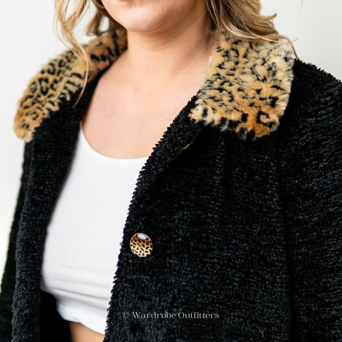 Vintage Y2K 90s Black Chenille Cardigan with Faux Fur Collar and Cuffs