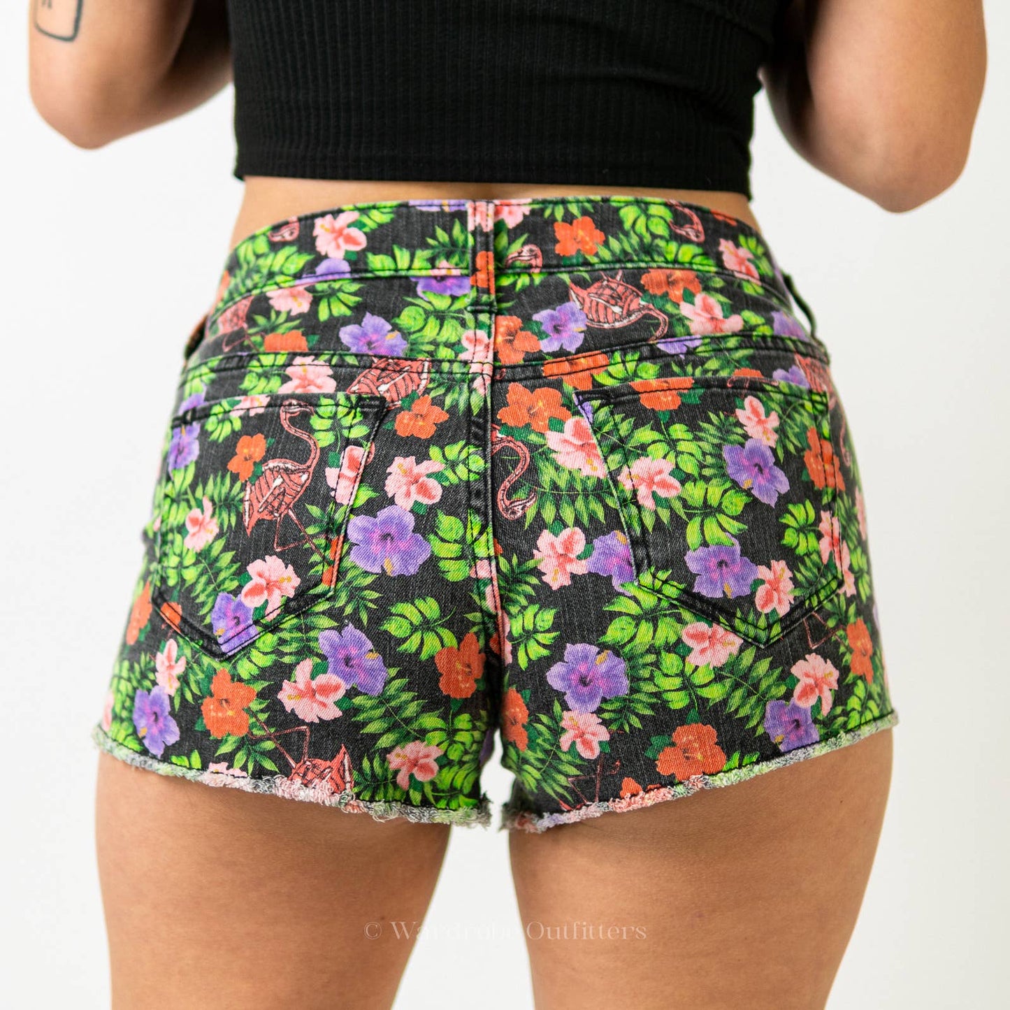 Y2K HOT TOPIC Lovesick Skeleton Flamingo Floral Denim Cutoff Shorts