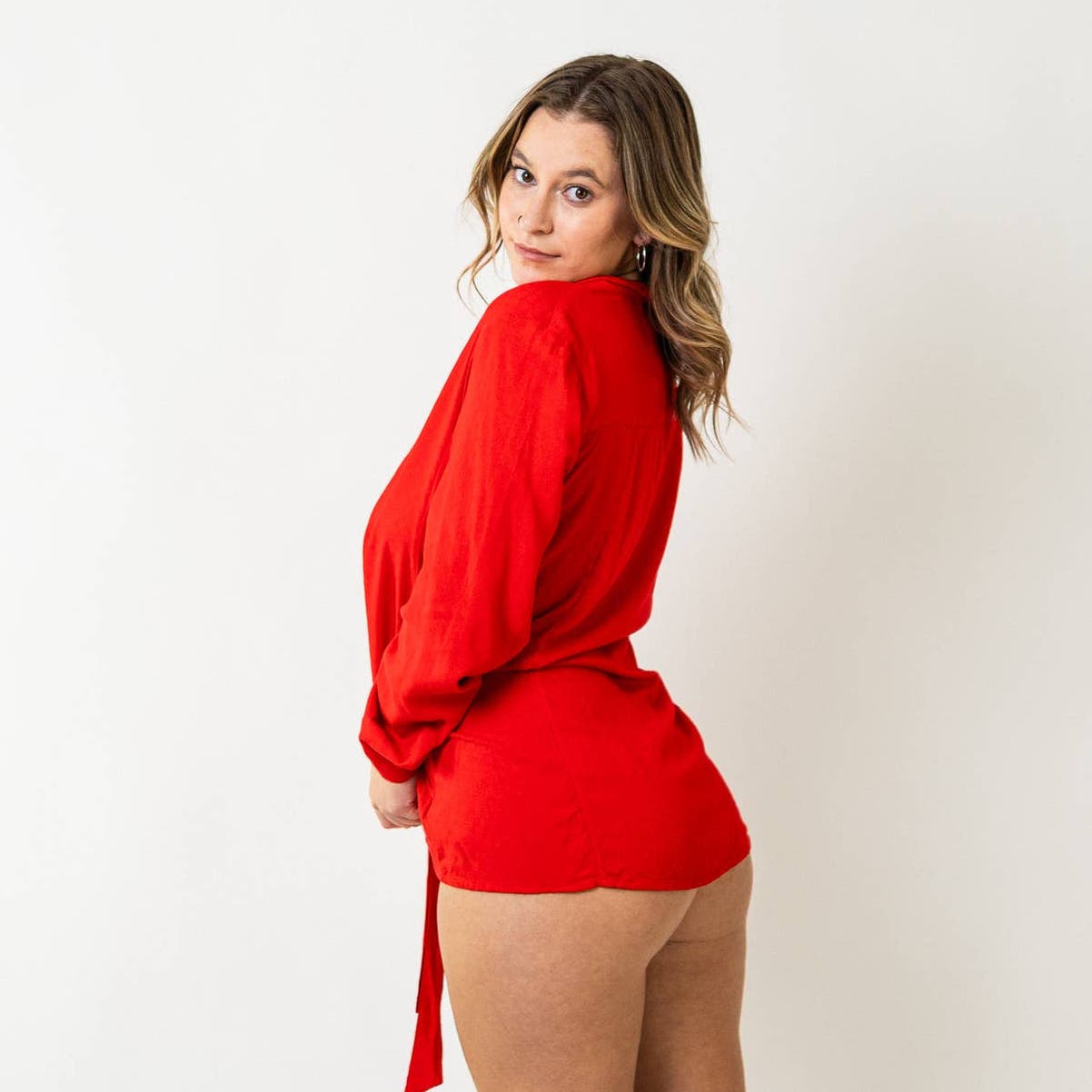 Maeve by Anthropologie Tie Front Red Long Sleeve Blouse