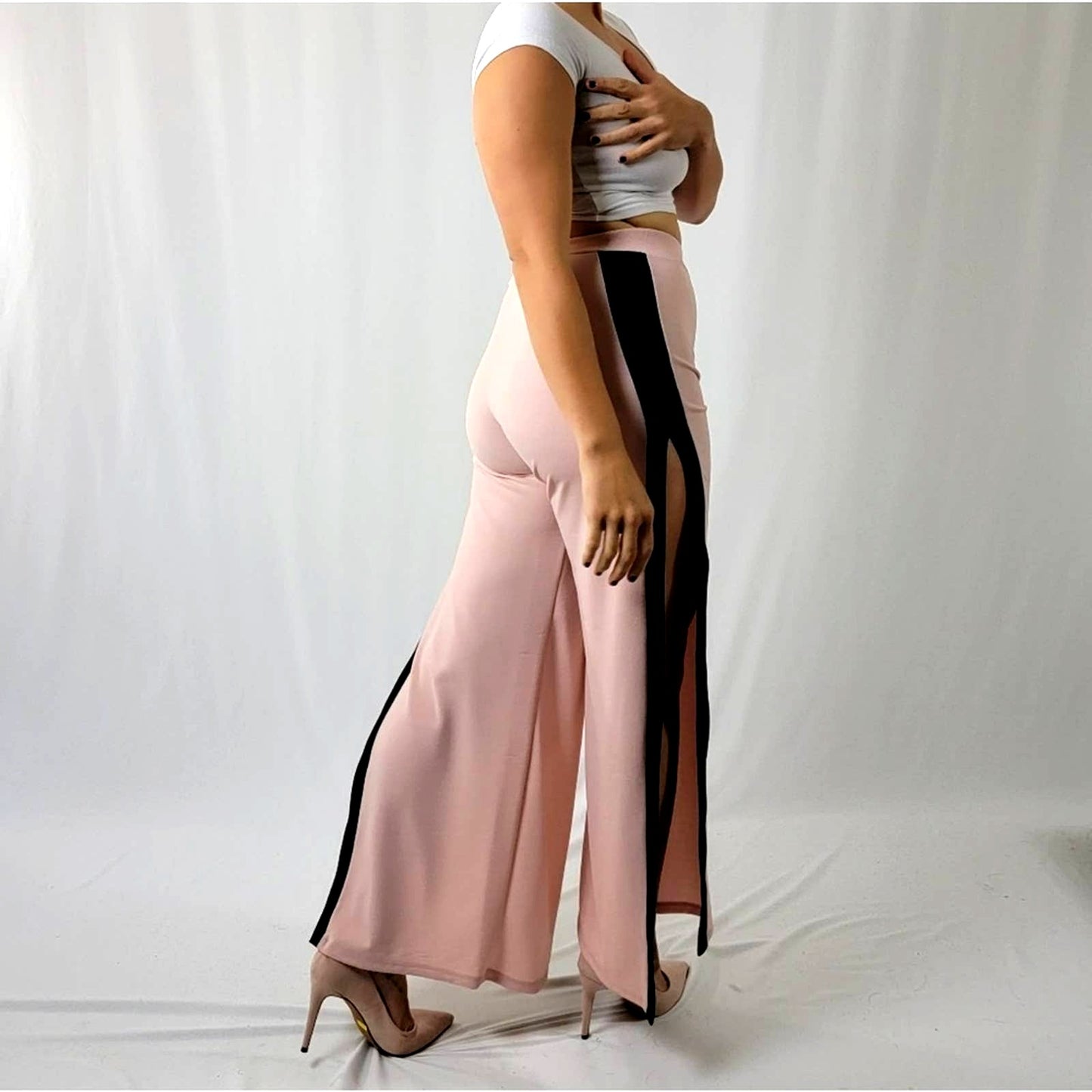 Vintage 90's Blush Nude Wide Split Leg Track Pants - M