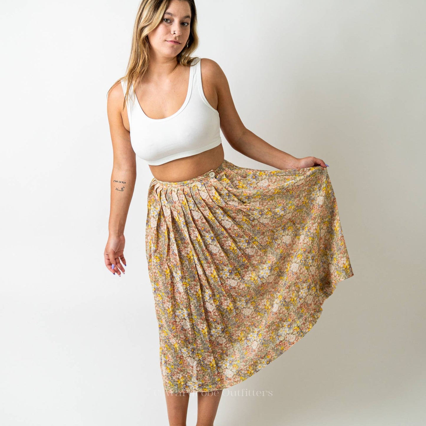 Vintage 90s Floral Maxi Pleated Summer Skirt