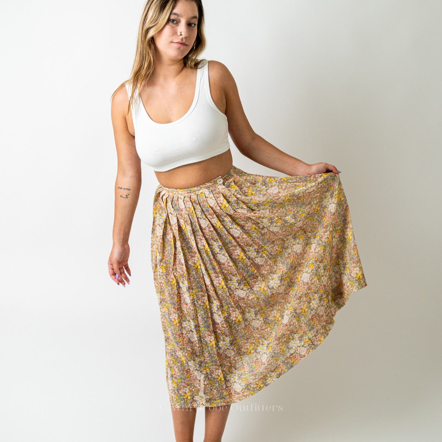 Vintage 90s Floral Maxi Pleated Summer Skirt
