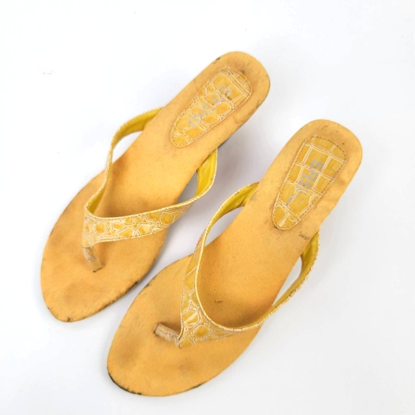 Vintage Y2k SASHU Yellow Croc Wedge Sandals - 8