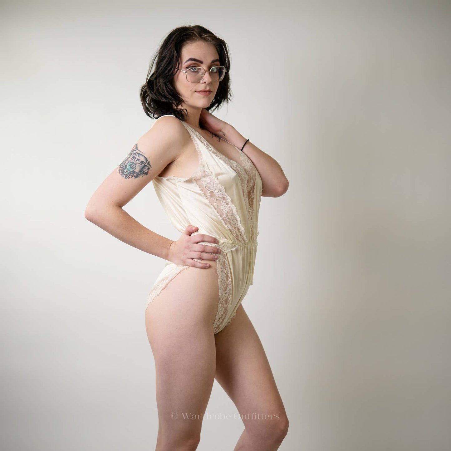 Vintage 80s Frilly Lace Bodysuit Lingerie