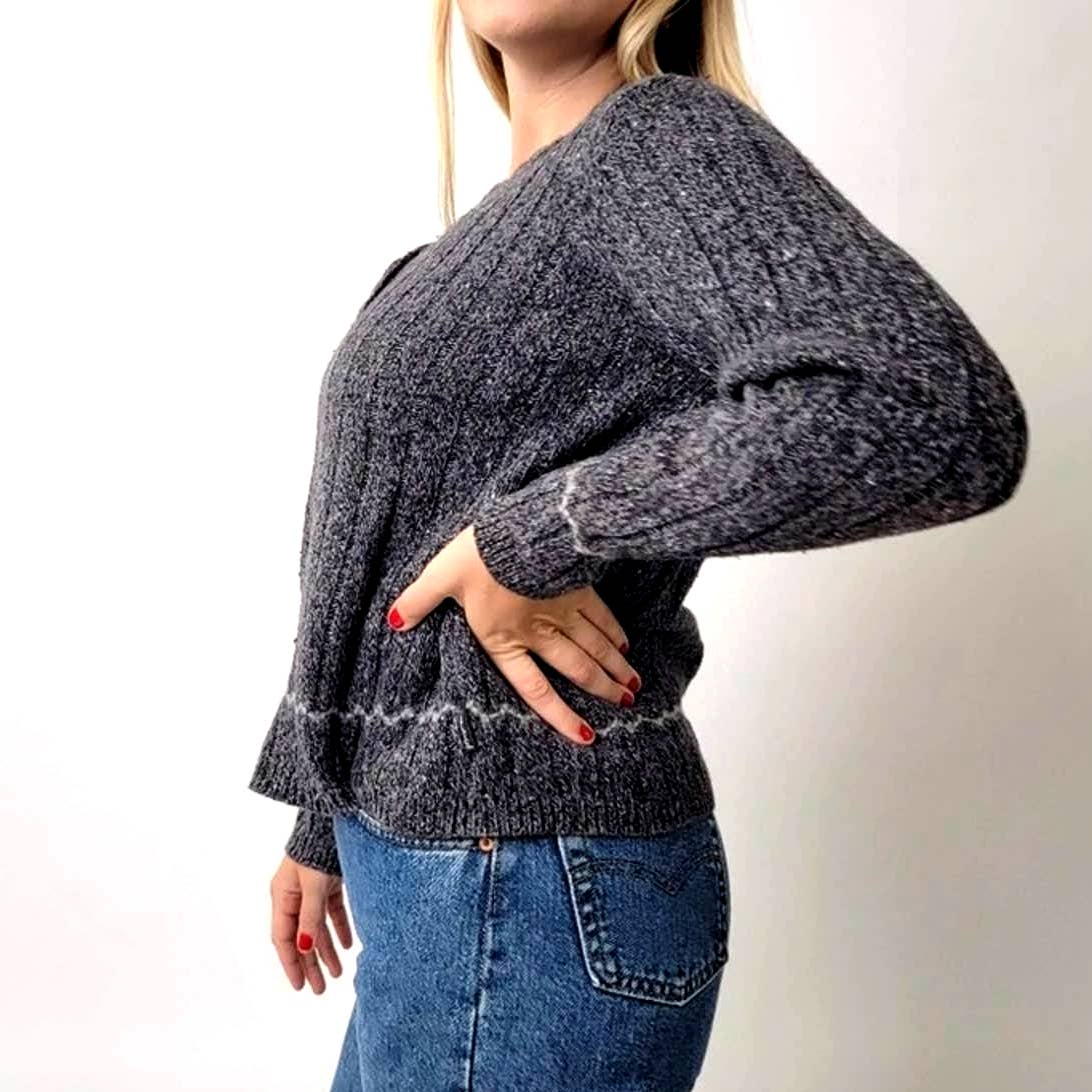 Woolrich Ribbed Deep Gray Cable Knit V-Neck Sweater - L