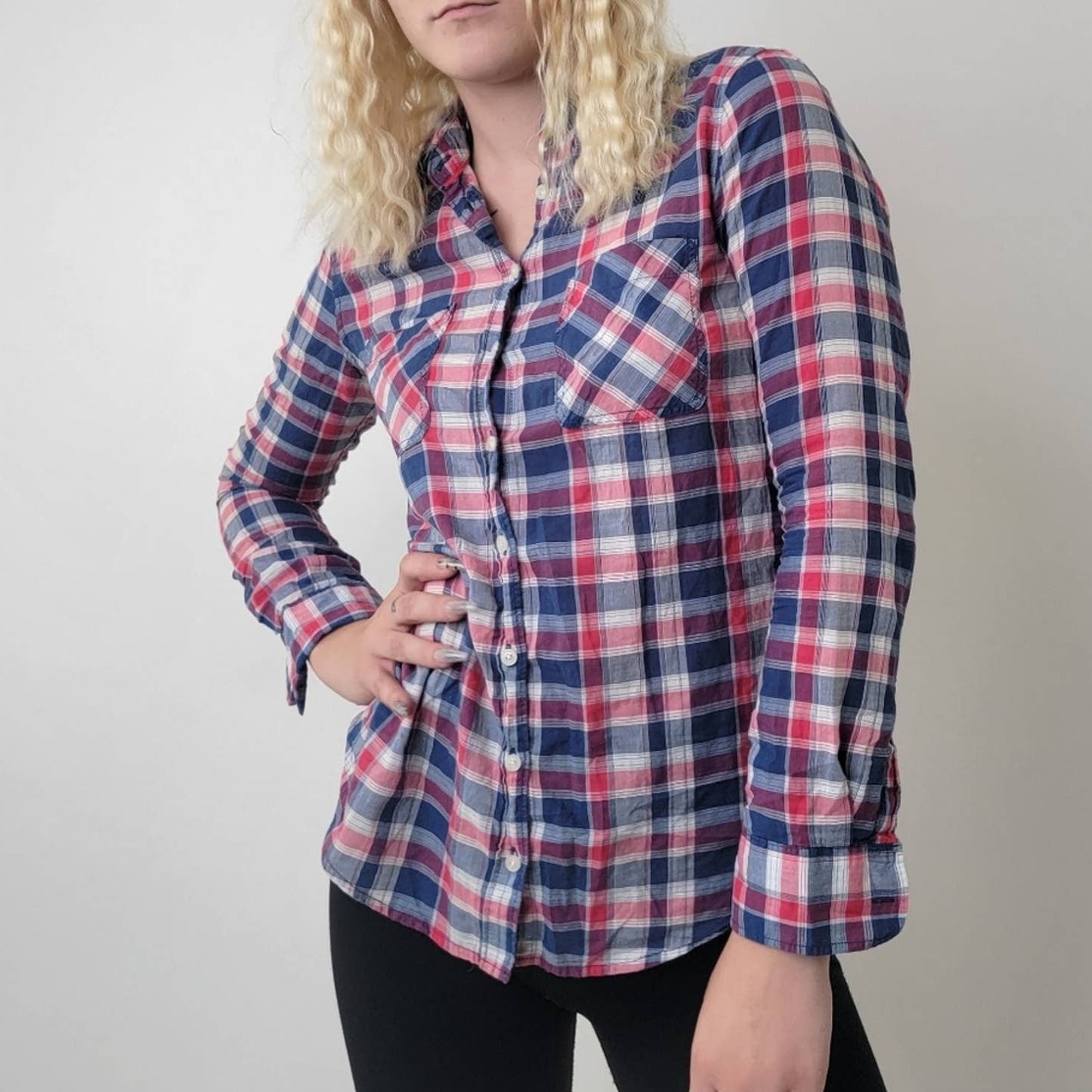 Aeropostale Lace Western Plaid Button Down Shirt - S
