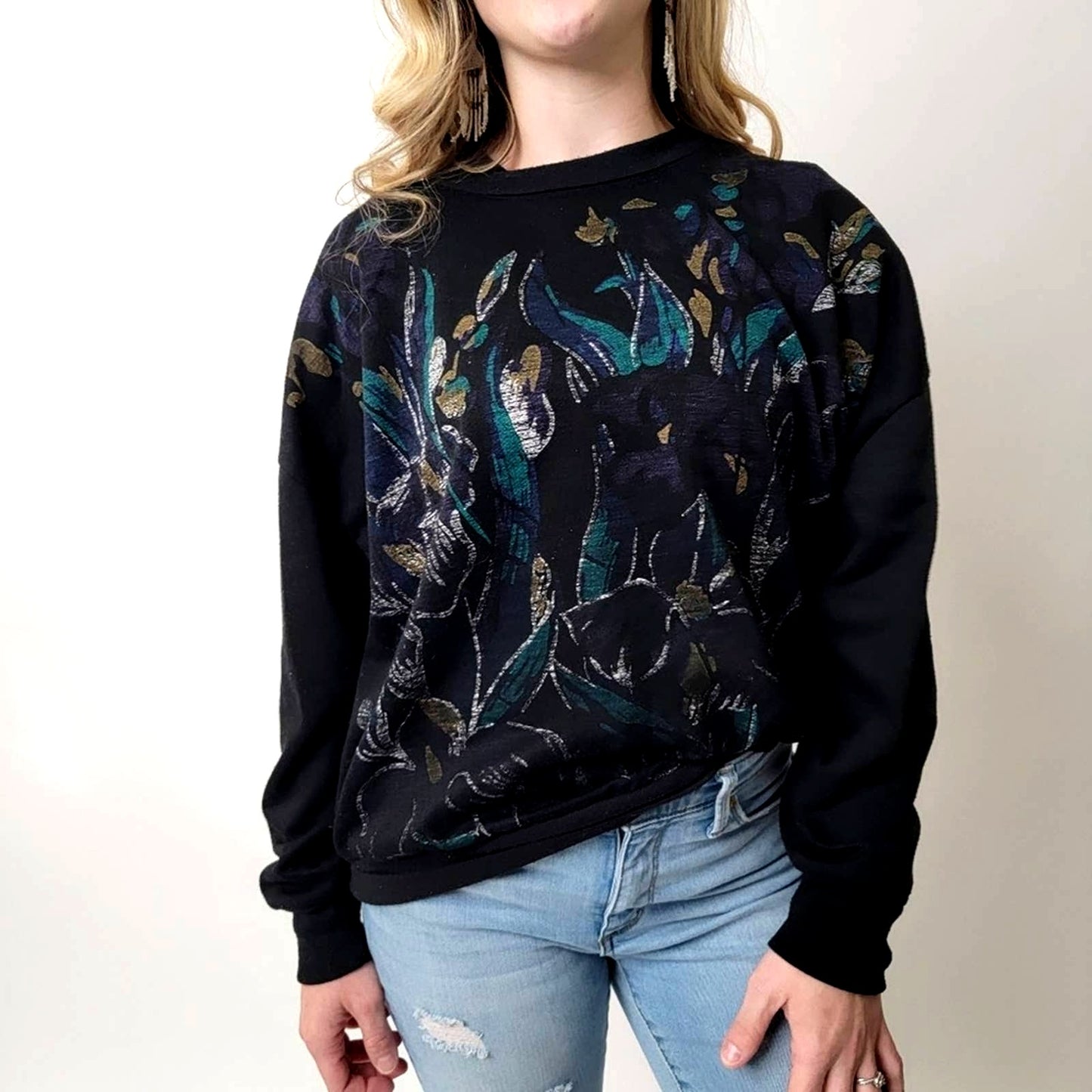 Vintage 90s Black Muted Floral Sweatshirt