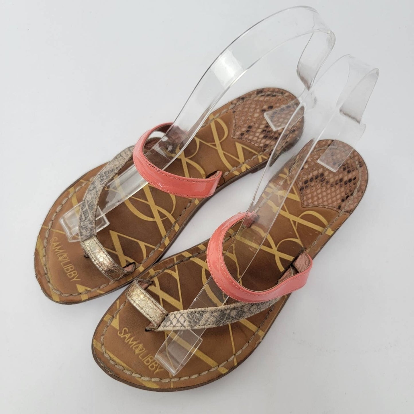 Sam & Libby Strappy Snakeskin Leather Summer Flip Flop Sandals - 6.5