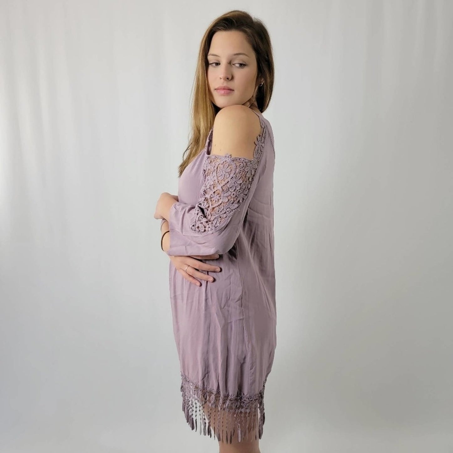 Venus Cold Shoulder Dress in Lavender - S