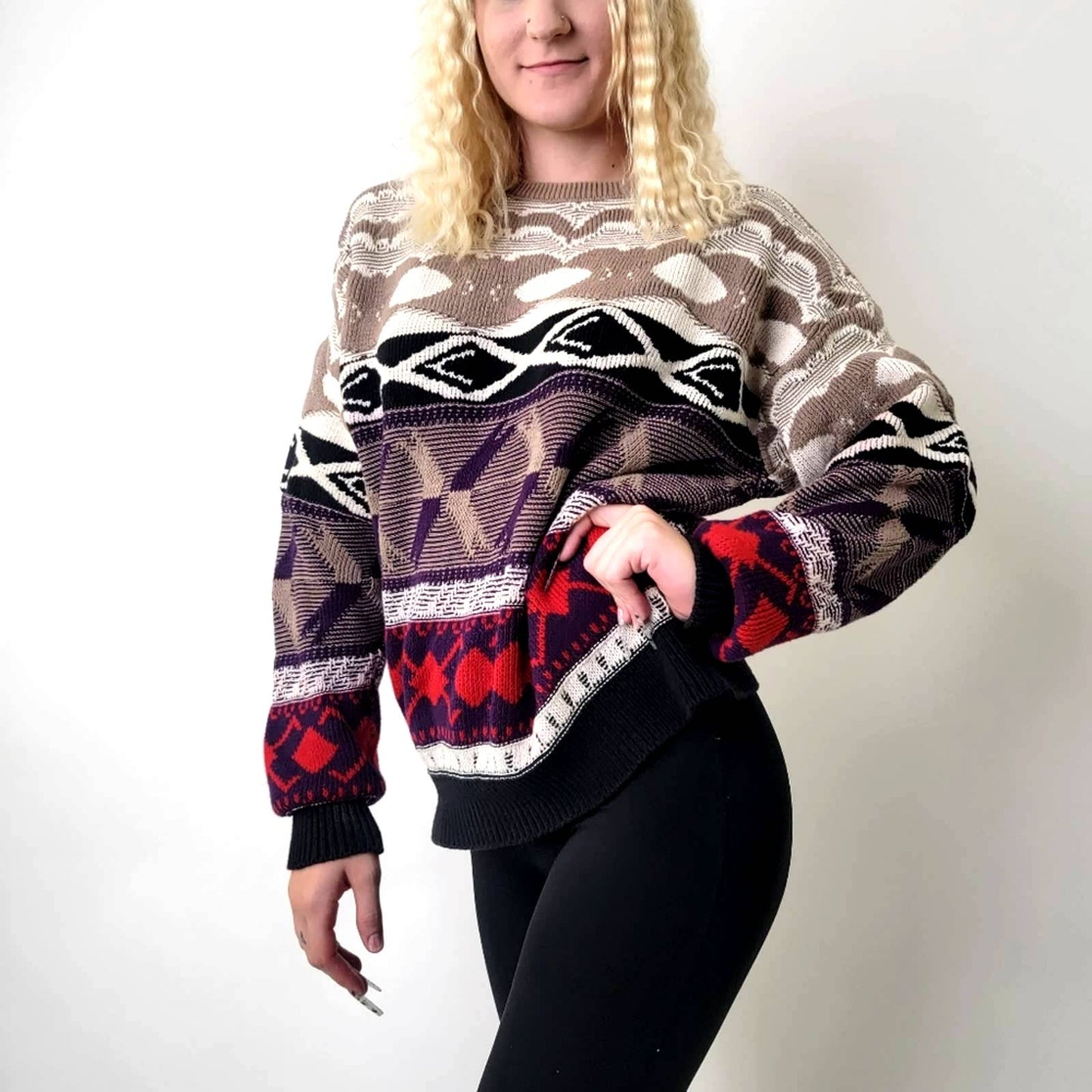 Vintage 90s Crew Neck Chunky Knit Oversized Sweater - M