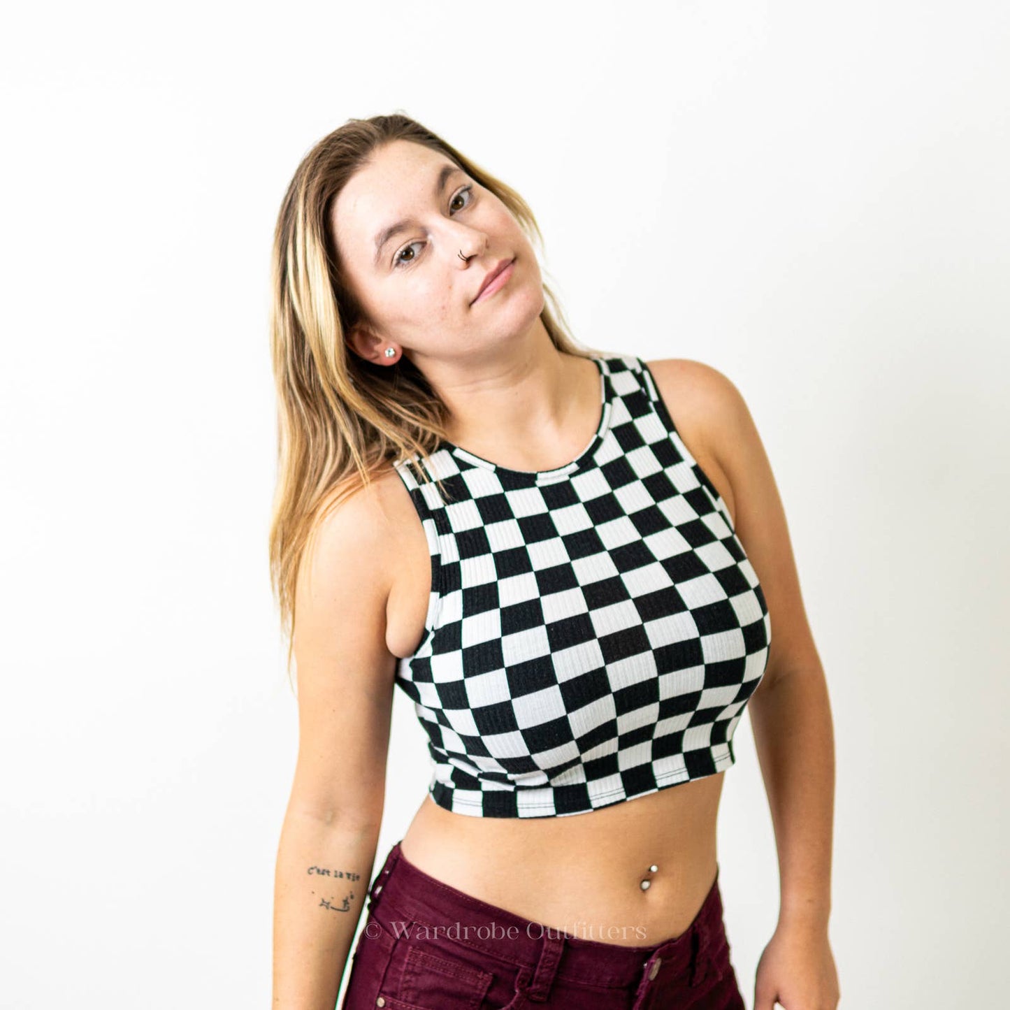 F21 Checker Board Cropped Tank Top