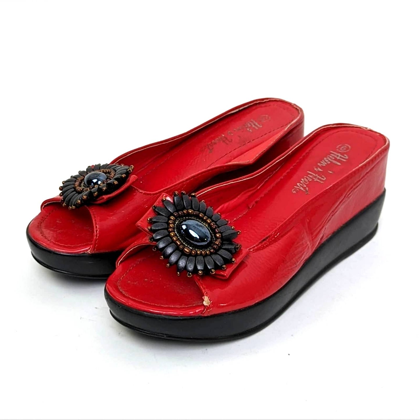 Helen's Heart Red Medallion Hidden Platform Wedge Slides - 9