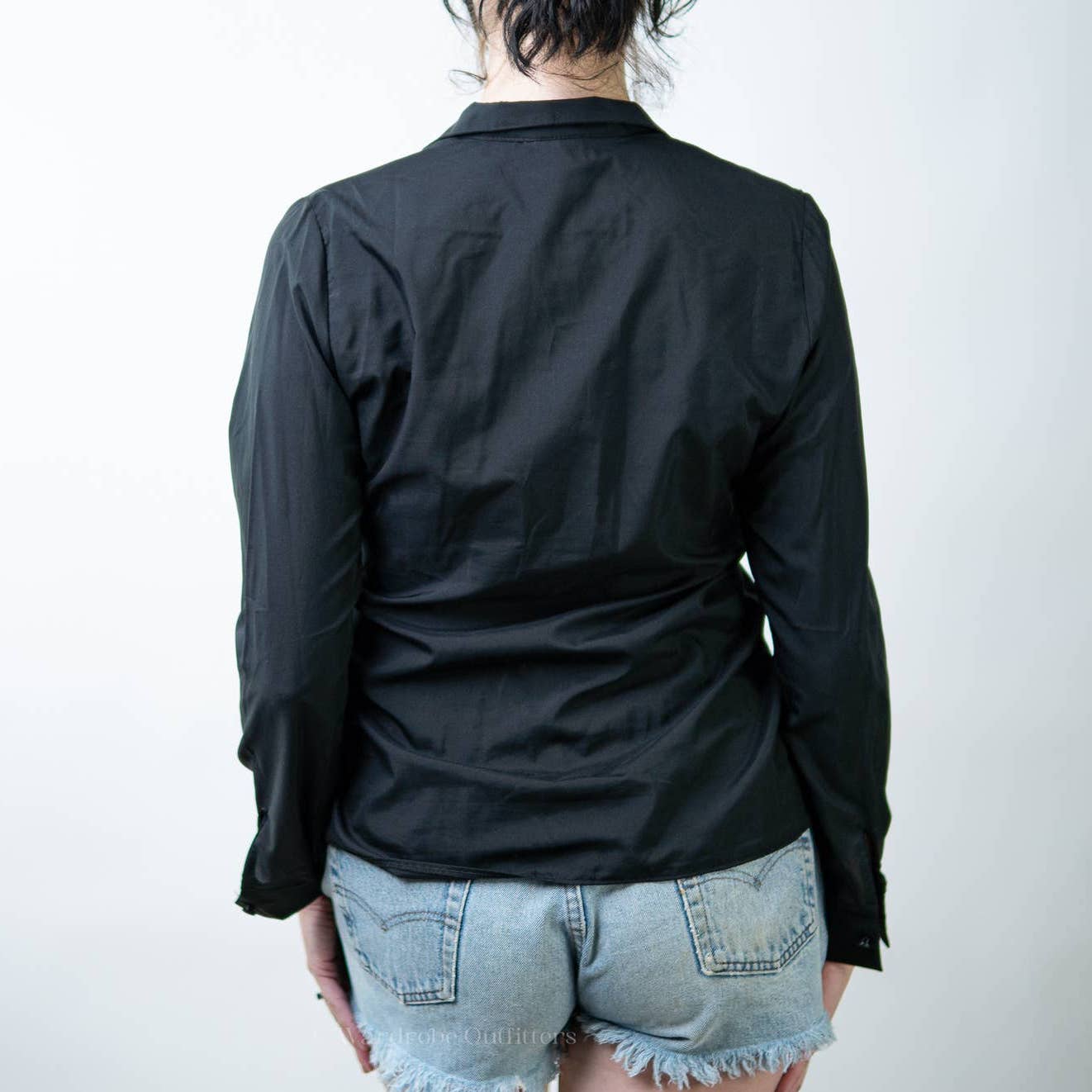 Vintage 90s Sheer Black Pleated Button Down Blouse