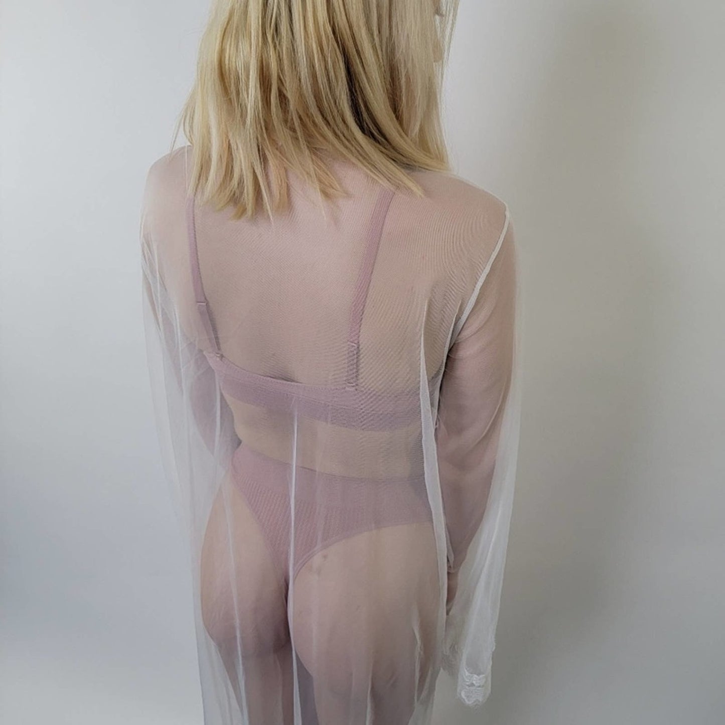 Vintage 50s Chiffon Sheer Lace Housedress Robe Gown