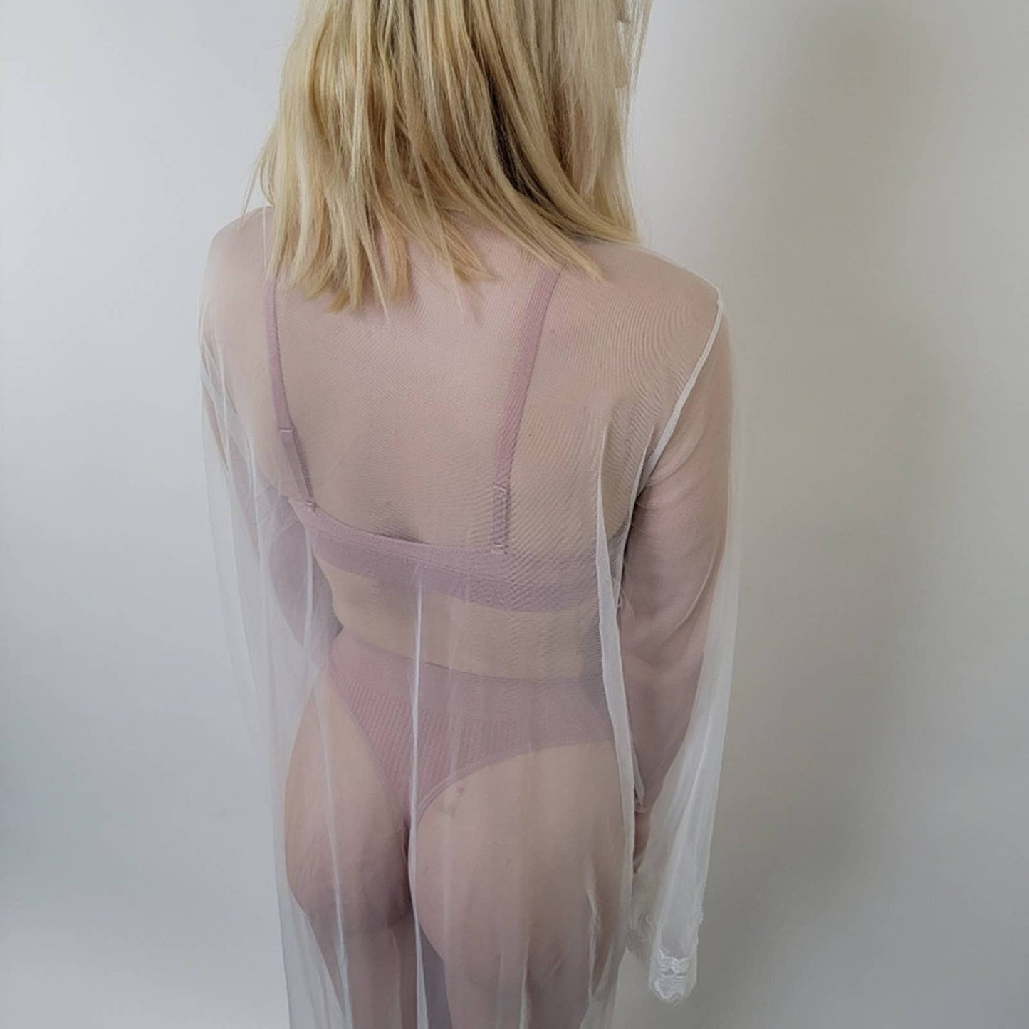 Vintage 50s Chiffon Sheer Lace Housedress Robe Gown