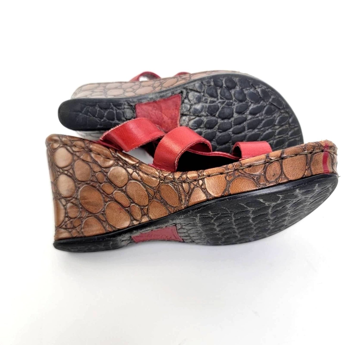 Born BOC Pebbled Cork Red Glaidator Strappy Slip On Platform Wedge Sandals - 7