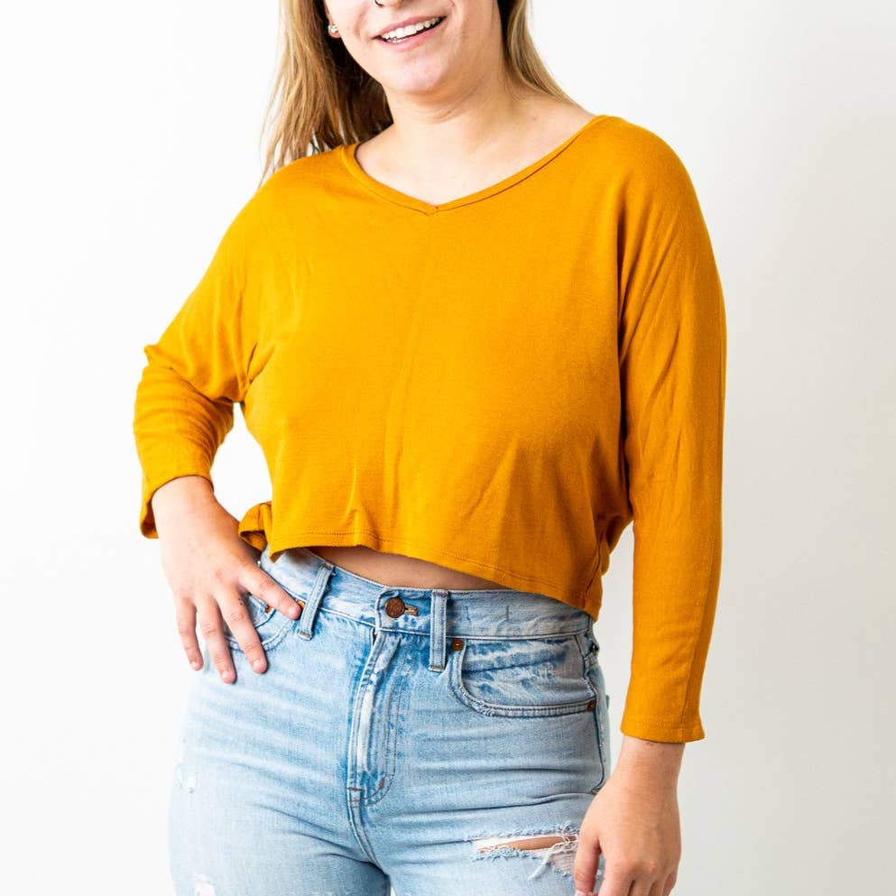 F21 x Tresics Long Sleeve Mustard Yellow Crop Top Tee - S
