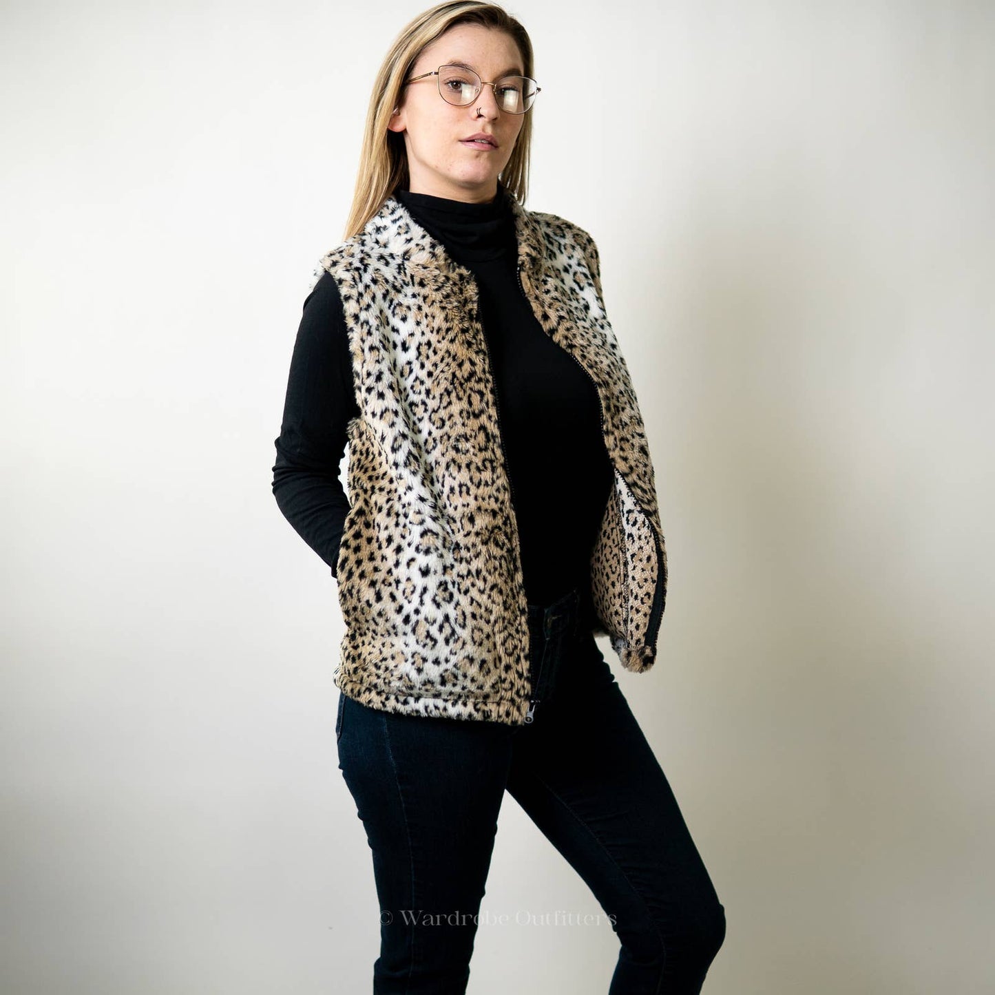 Vintage 1990s Leopard Animal Print Cobblestone Canyon Cheetah Faux Fur Vest - S