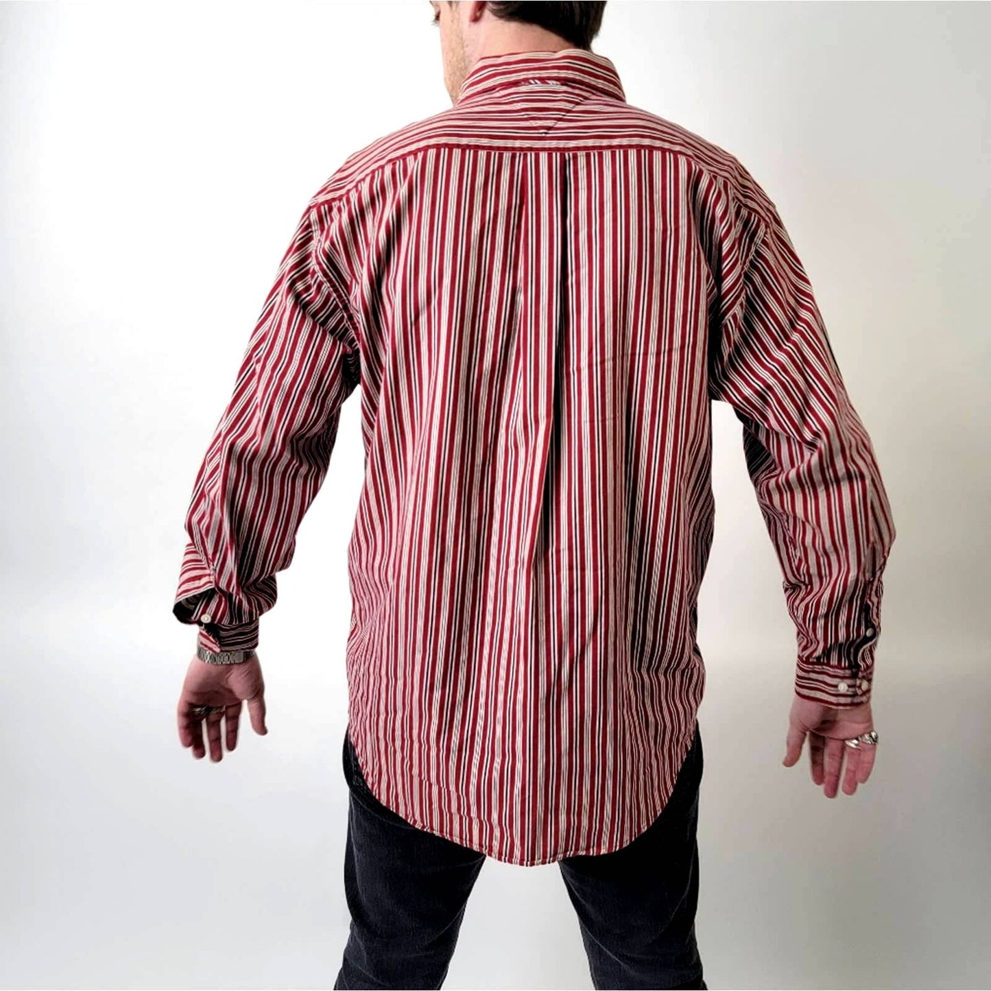 Vintage Y2k Tommy Hilfiger Men's Striped Button Down Shirt - L