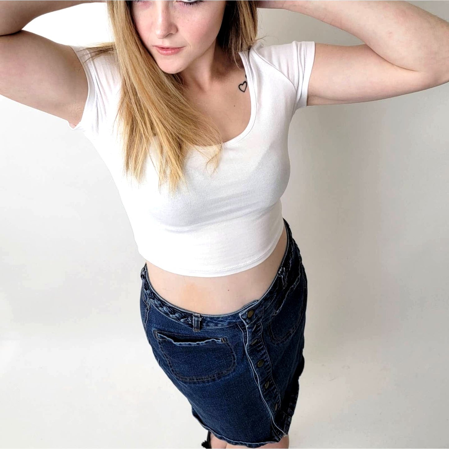 Harper Braided Button Up Denim Jean Midi Skirt - M