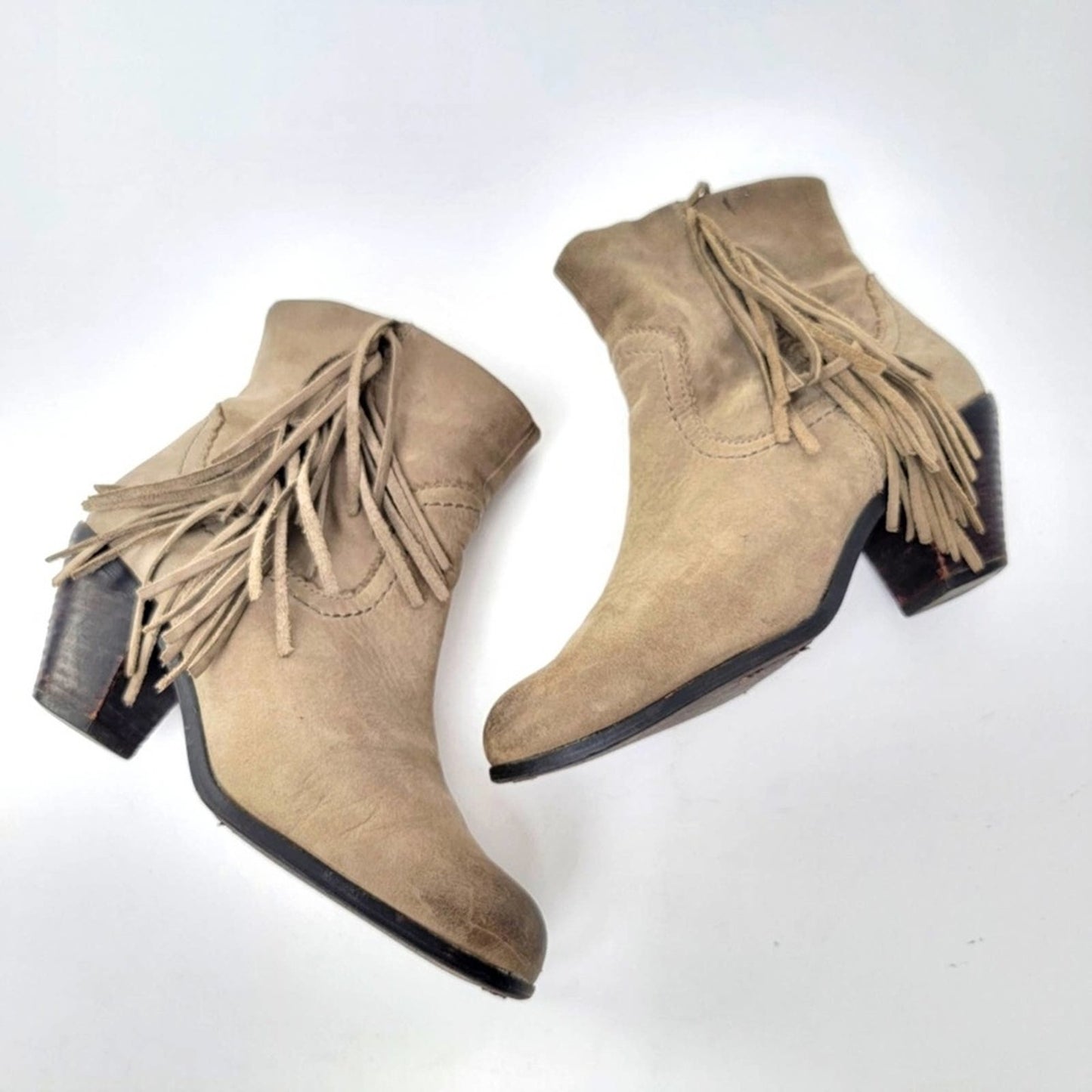 Sam Edelman Louie Suede Leather Fringe Booties - 6