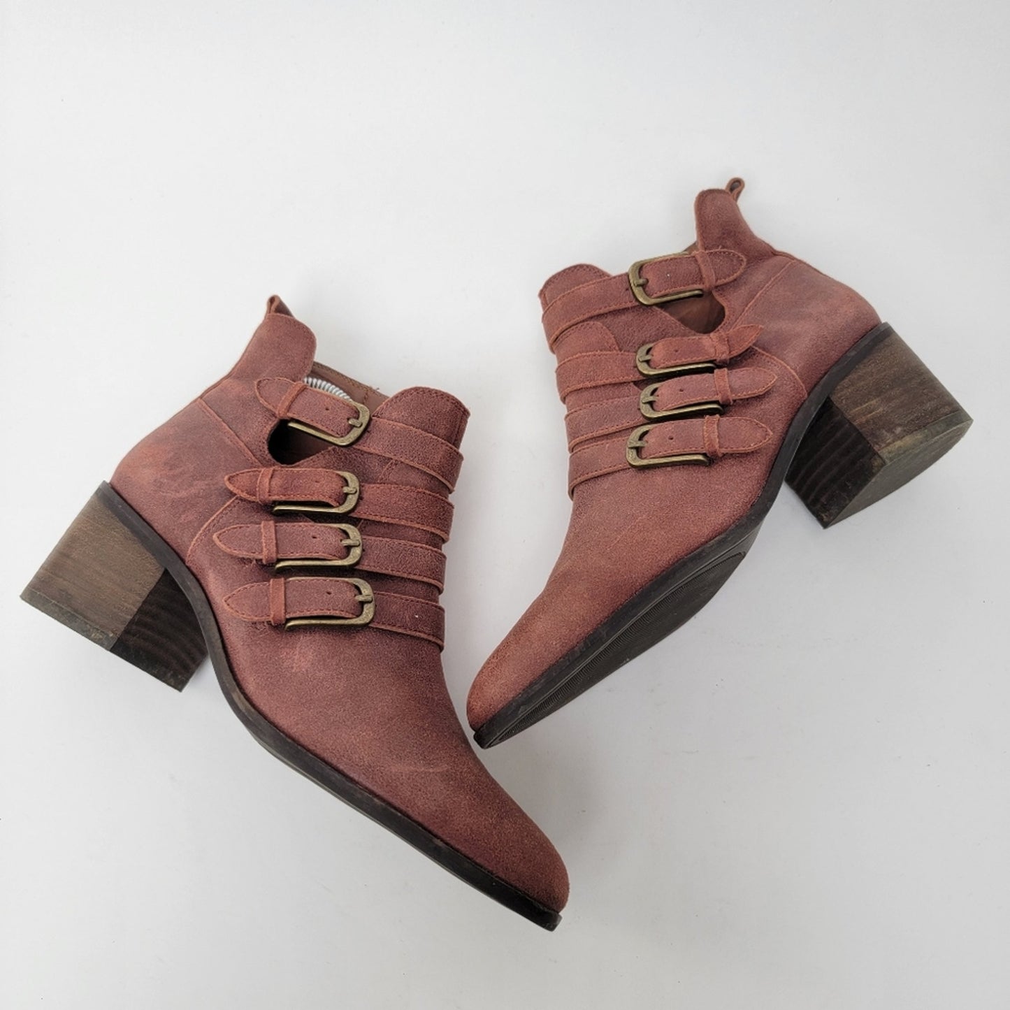 Lucky Brand Loreniah Red Moto Grunge Buckle Ankle Booties - 7.5