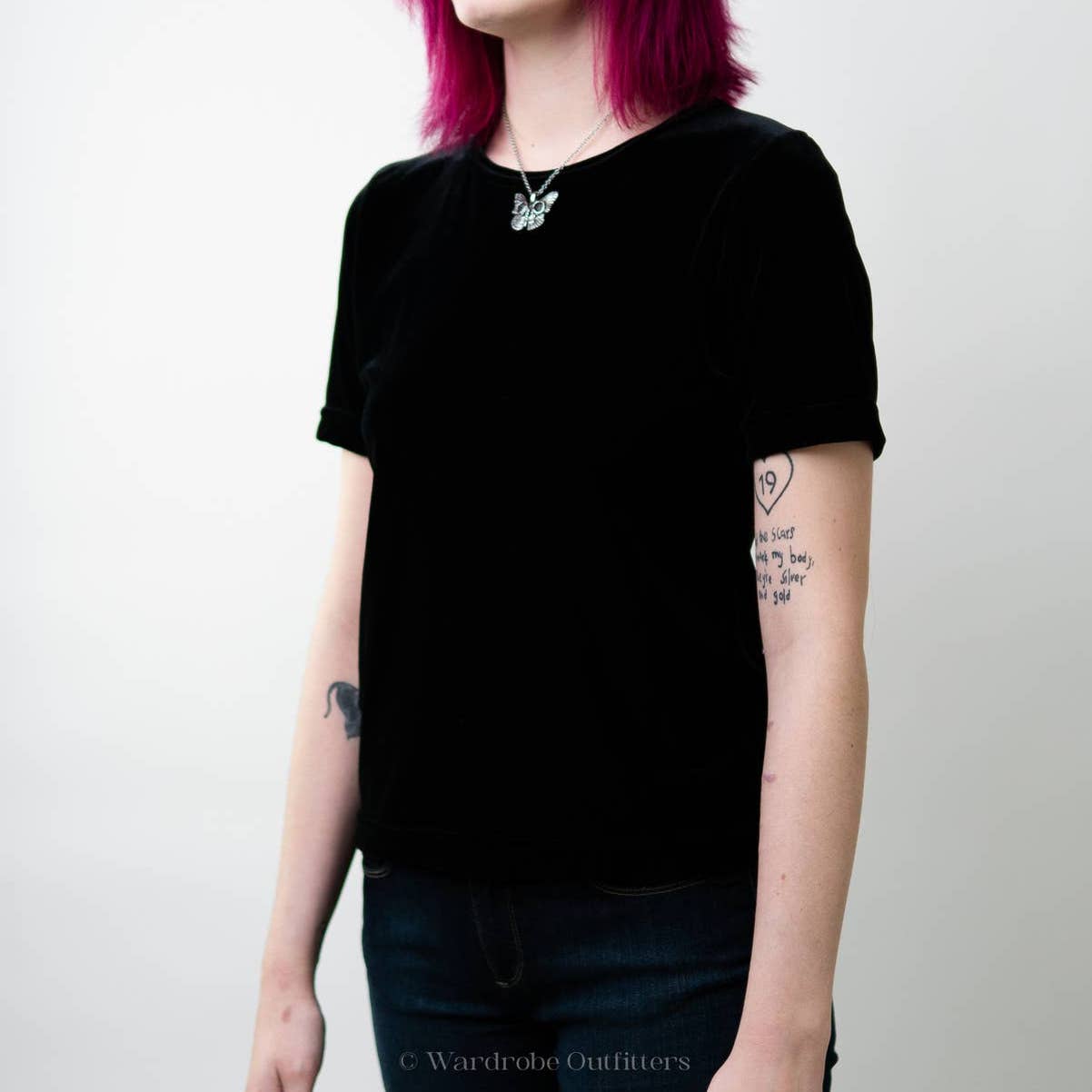 Vintage 90's Black Velour Short Sleeve Tee Top - S
