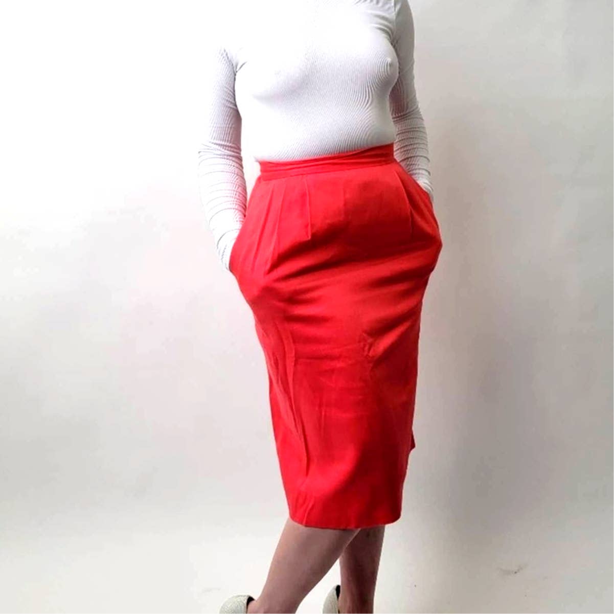Vintage 1960s Mod Salmon Pink Pencil Skirt - 8