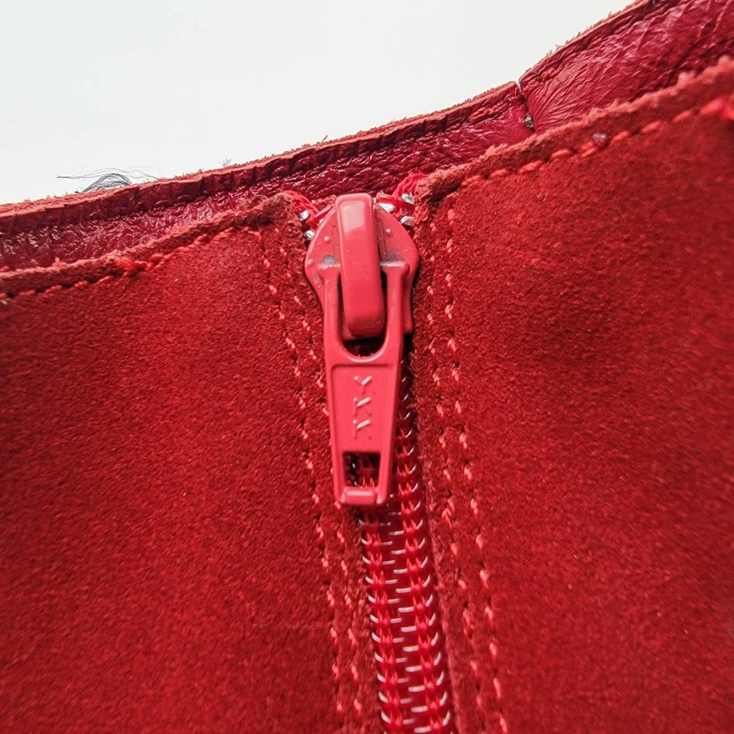 BRONX Red Suede Leather Slip On Snipped Toe Chelsea Wedge Boots - 9