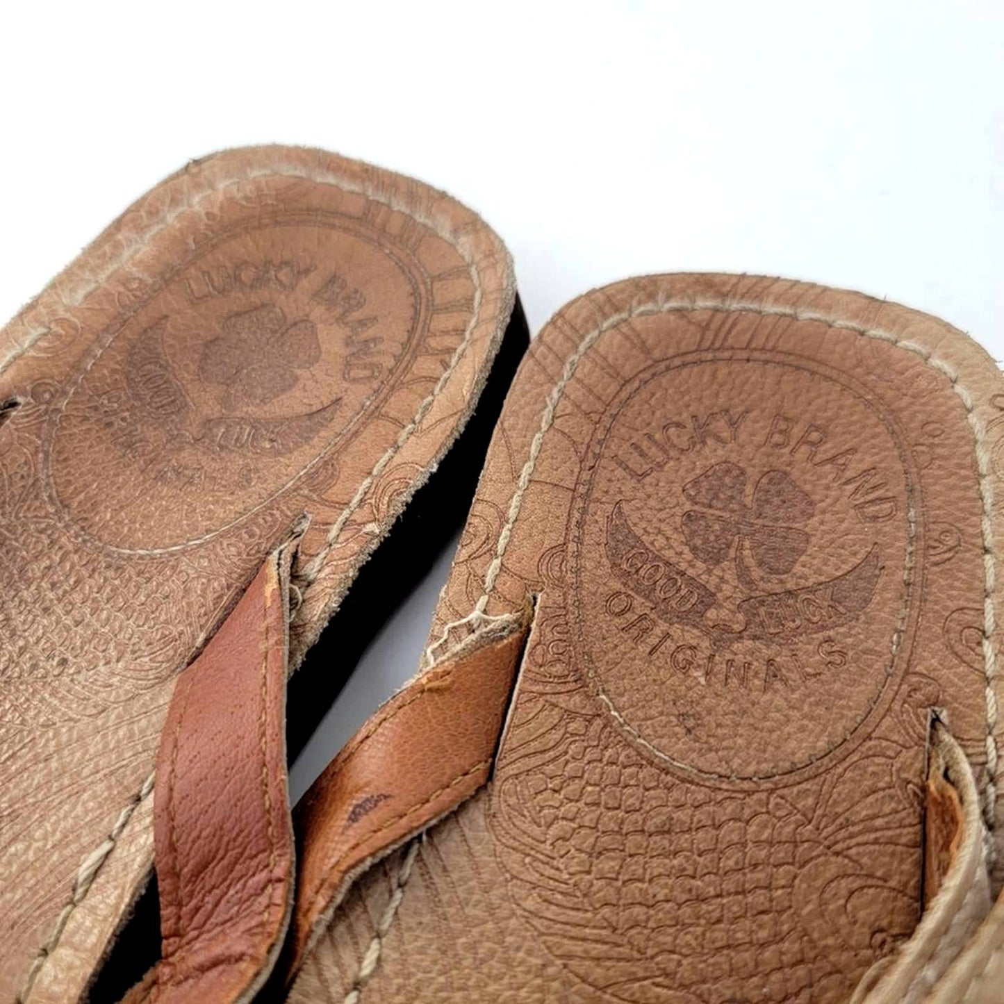 Lucky Brand Leather Buckle Embroidered Boho Thong Sandals - 7