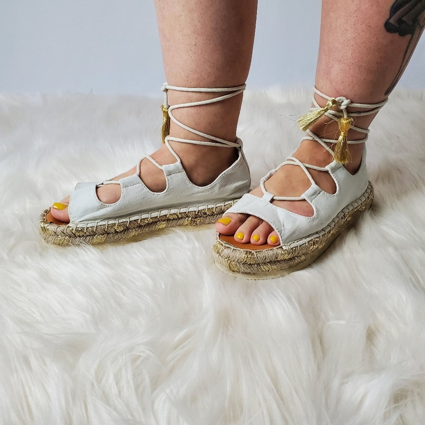 American Eagle White Espadrille Platform Gladiator Sandals - 7.5