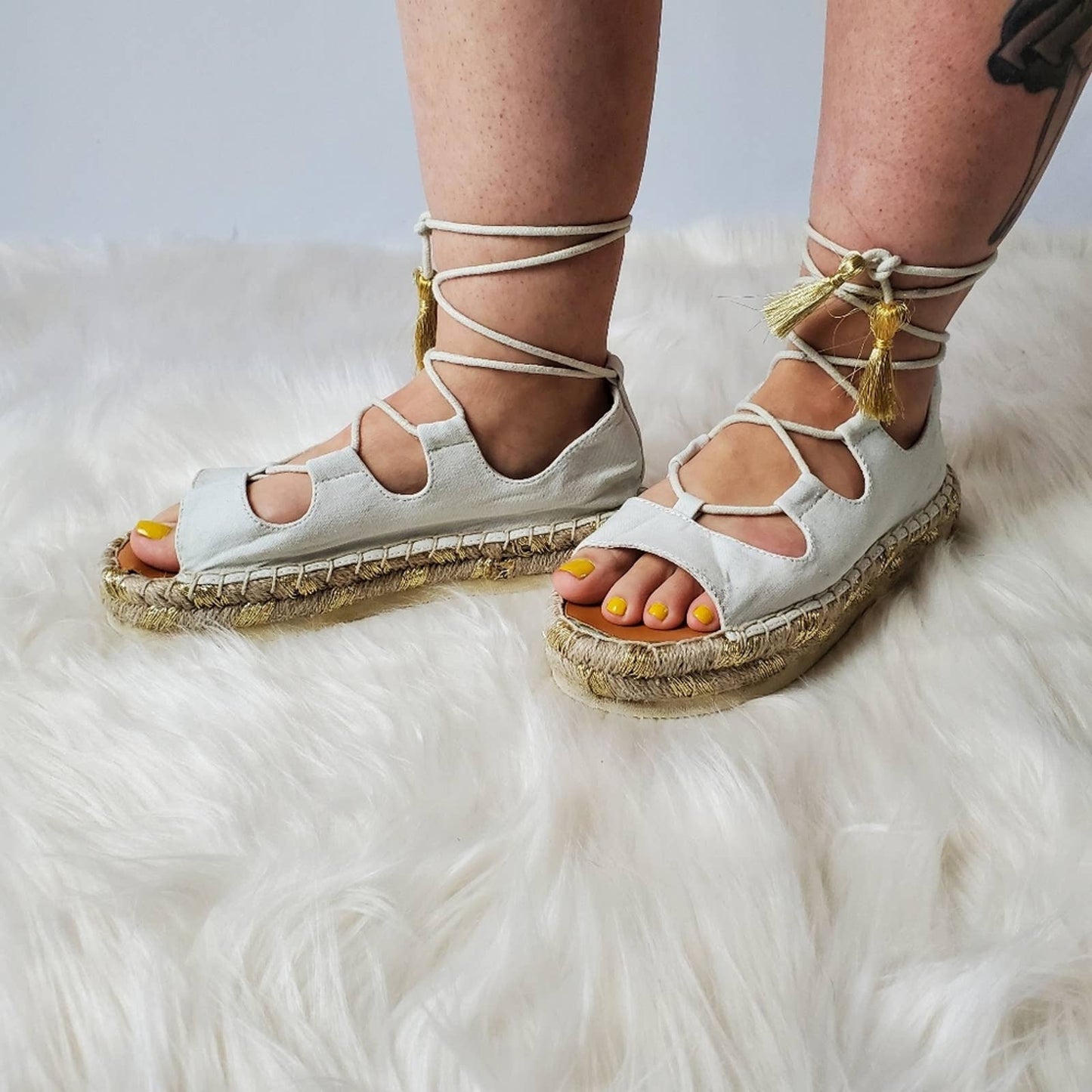 American Eagle White Espadrille Platform Gladiator Sandals - 7.5